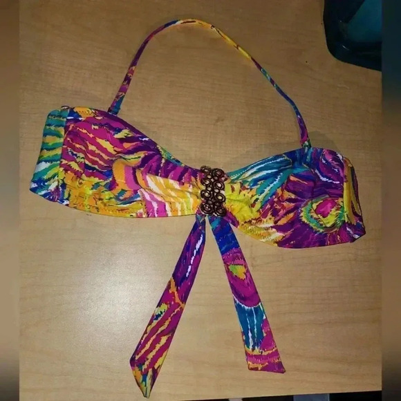 Trina Turk Tropical Bikini Top Swimwear Swimsuit Halter Neck Tie Back 6 or S M - Picture 4 of 6